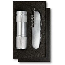 Set de linterna y navaja multifunción personalizado plateado Set de linterna y navaja multifunción personalizado plateado
