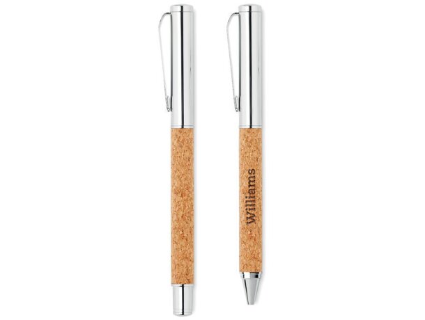 Set bolígrafo y roller barato metálicos tinta 2 colores Quercus Madera detalle 3