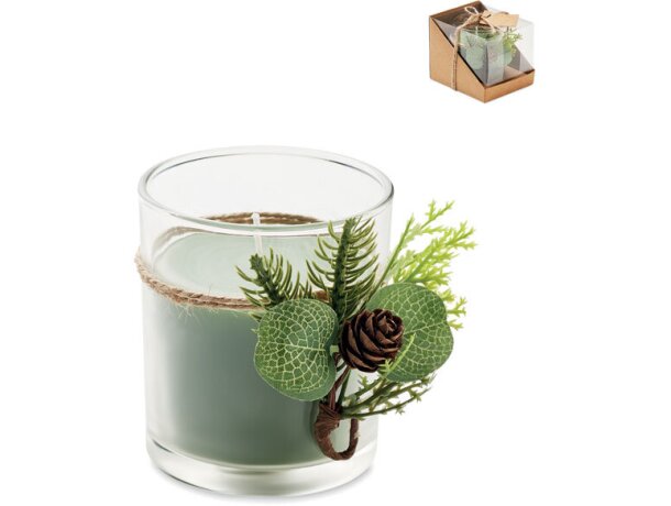 Porta velas de navidad forest con logotipo con decoración de bosque Verde detalle 5