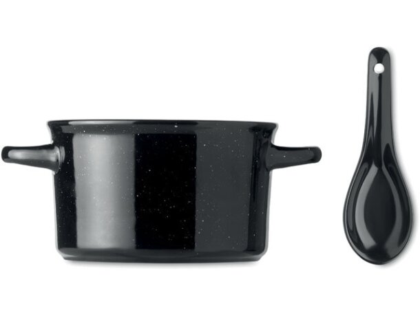 Tazón vintage de cerámica para desayuno con cuchara Piga Bowl Negro detalle 1
