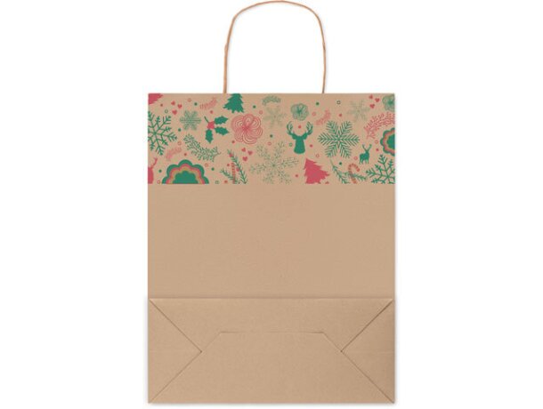 Bolsa de papel barata reciclado con motivo navideño 90 g/m2 BAO Medium Beige detalle 1