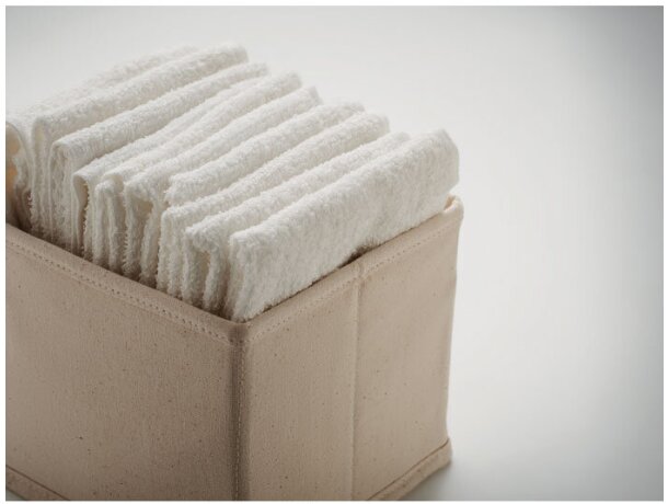 Caja plegable de algodón con bolsa de cierre con cuerdas Beige detalle 5