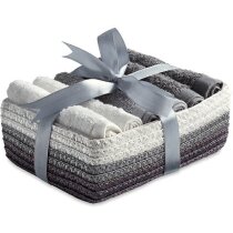 Set de 6 toallas pequeñas en cesta de regalo personalizado gris claro Set de 6 toallas pequeñas en cesta de regalo personalizado gris claro