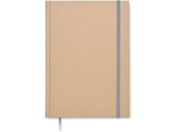 Libreta banda elastica con hojas a rayas y marcapáginas cartón reciclado Musa Gris claro detalle 16
