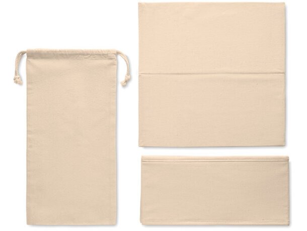 Caja plegable de algodón con bolsa de cierre de cuerdas Beige detalle 3