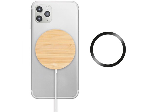 Cargador inalámbrico barato Rundo Mag bambú magnético 10W Madera detalle 6