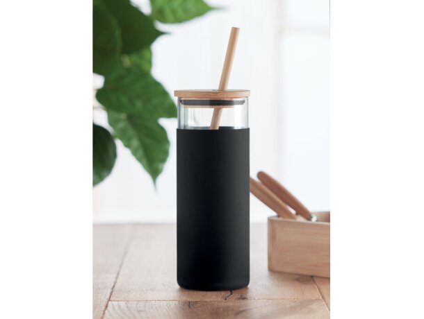 Vaso de cristal borosilicato con funda de silicona 450ml Strass Negro detalle 3