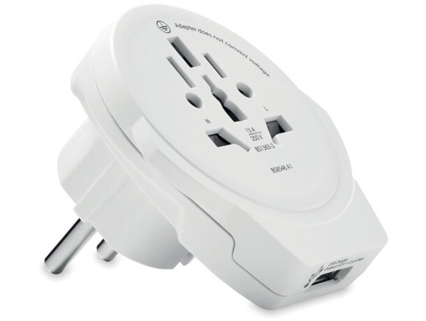 Adaptador de viaje  USB World To Europe Blanco detalle 3