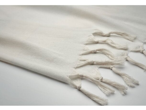 Toalla-pareo rPET algodón con flecos anudados y rayas 75x150 cm Gris claro detalle 1