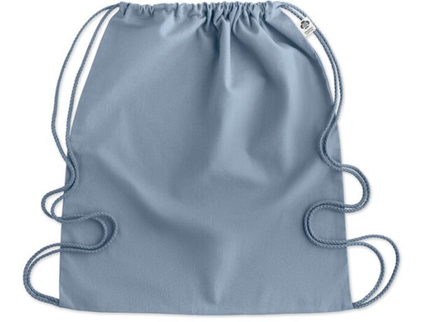 Mochila saco personalizada algodón orgánico Yuki Colour Azul celeste detalle 17
