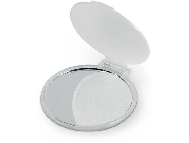 Espejo circular blanco transparente con logo