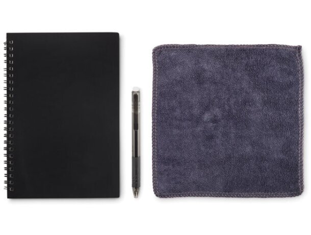 Libretas ecológicas personalizadas Nobuuk reutilizables con bolígrafo y paño Negro detalle 2