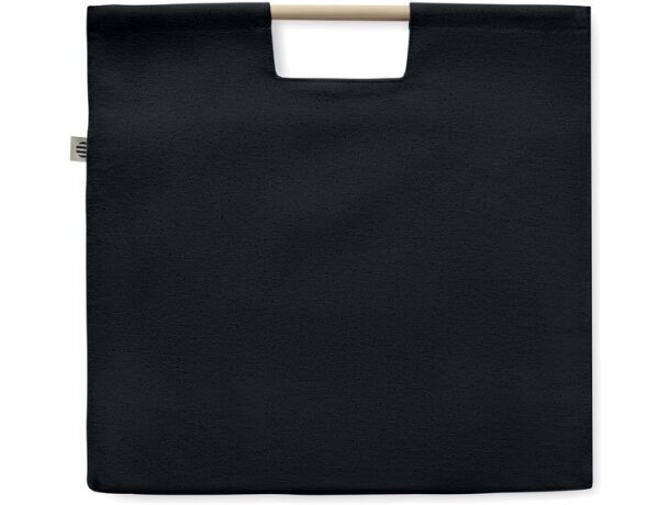 Bolsa ecológica asas de bambú 100% algodón 360 g/m2 Negro detalle 3