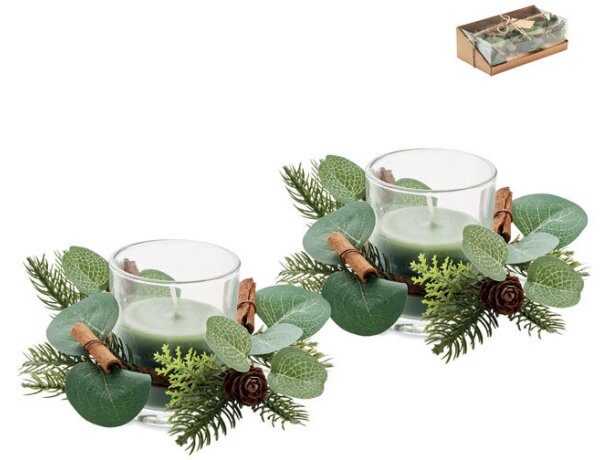 Set 2 porta velas de Navidad Moss Verde detalle 6