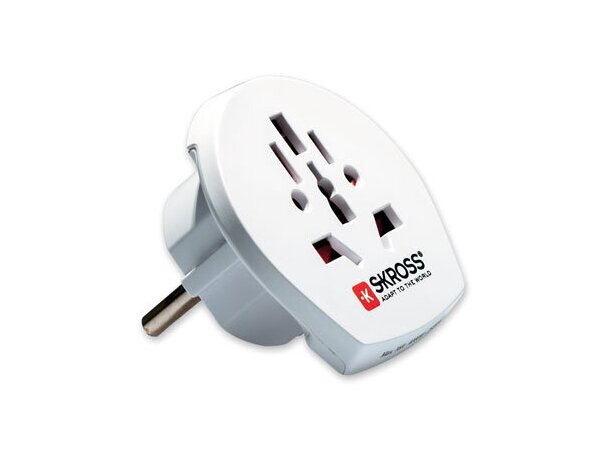 Adaptador universal publicitario en abs para Europa Skross Blanco detalle 2