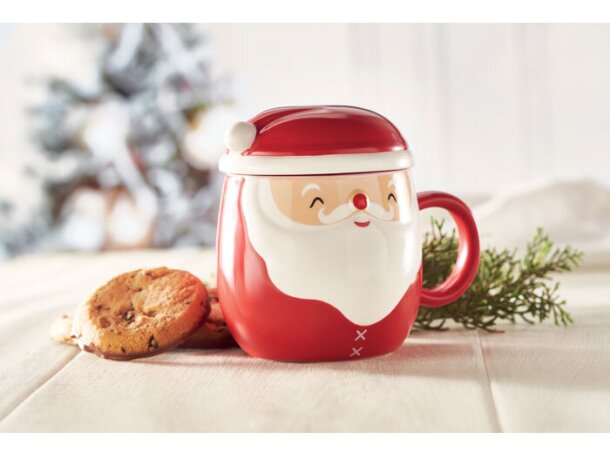 Tazas de merchandising con tapa y decoración de papa noel cerámica Rojo detalle 4