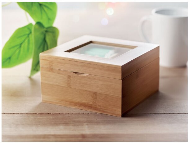 Caja de té de bambú Campo Tea Madera detalle 4