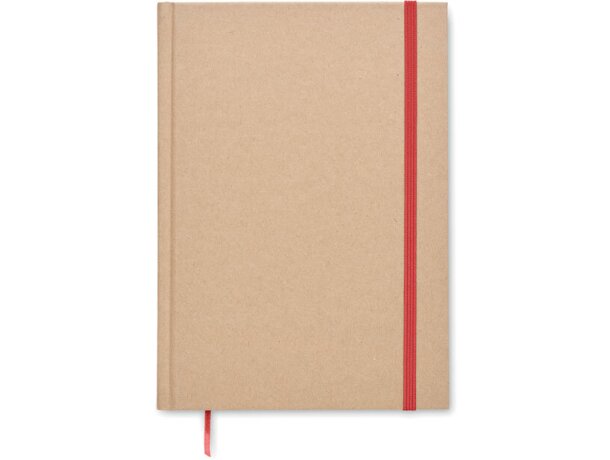 Libreta banda elastica con hojas a rayas y marcapáginas cartón reciclado Musa Rojo detalle 8