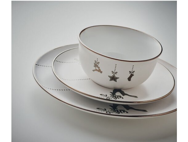Set de desayuno con motivos navideños de cerámica Blanco detalle 5
