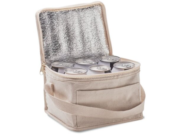 Neveras originales con bolsillo frontal y cinta de transporte aluminio Evan Beige detalle 1