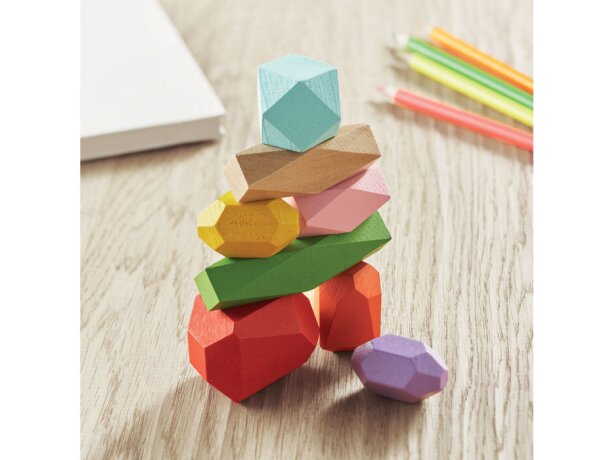 Juego de habilidad de rocas de madera de colores variados Beige detalle 4