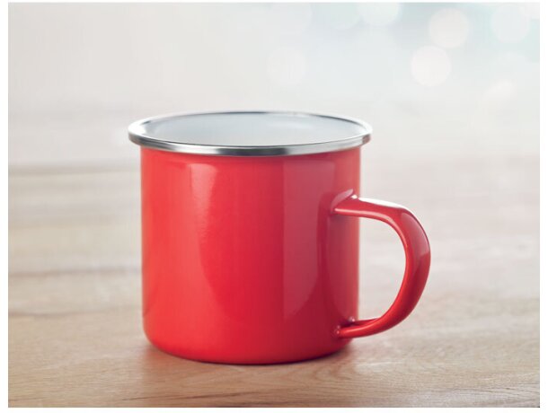 Taza de metal esmaltado 350 ml Plateado Rojo detalle 3