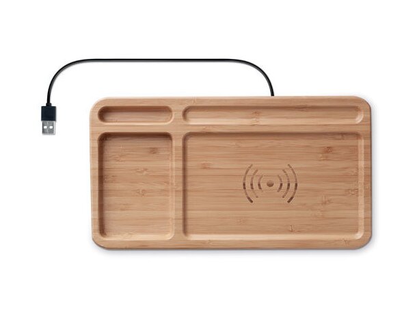 Cargador inalámbrico Cleandesk bambú organizador sobremesa 5W Madera detalle 7