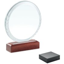 Trofeo cristal redondo Keen con base haya natural