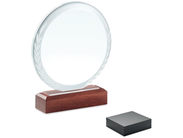 Placa o trofeo cristal redonda Keen Marron detalle 5