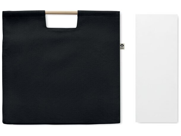 Bolsa ecológica asas de bambú 100% algodón 360 g/m2 Negro detalle 2