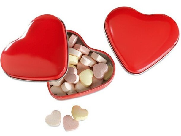 Caja forma de corazón con caramelos roja
