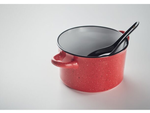 Tazón vintage de cerámica para desayuno con cuchara Piga Bowl Rojo detalle 9