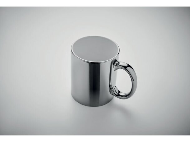 Taza de café personalizada barata Holly clásica cerámica metálica 300 ml Plateado brillante detalle 4