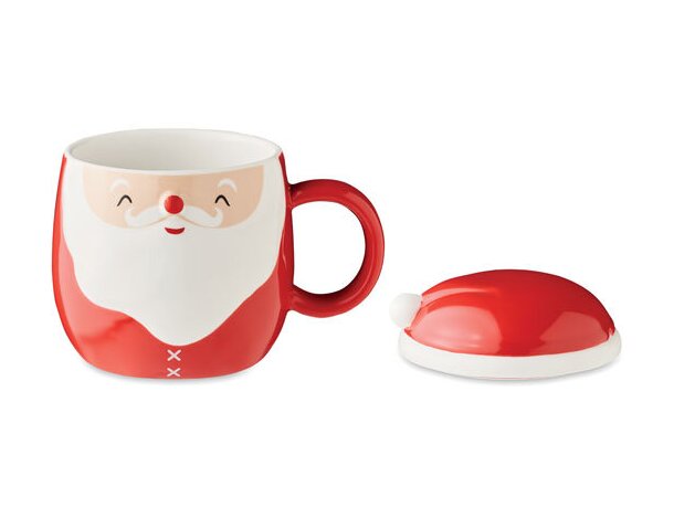 Tazas de merchandising con tapa y decoración de papa noel cerámica Rojo detalle 2
