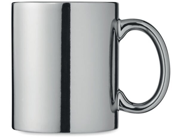 Taza de café personalizada barata Holly clásica cerámica metálica 300 ml Plateado brillante detalle 1
