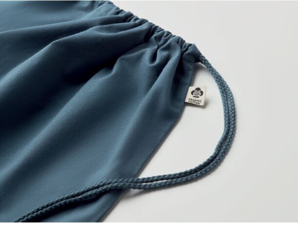 Mochila saco personalizada algodón orgánico Yuki Colour Azul detalle 5
