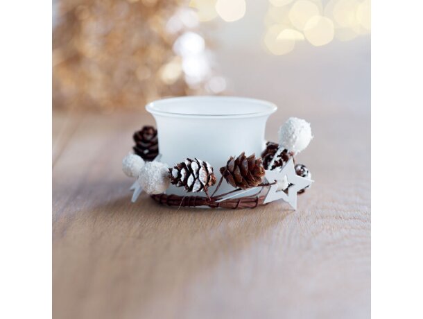 Portavelas navideño bougie con ornamentos y caja de regalo Blanco detalle 5