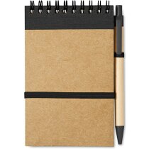 Bloc de notas con bolígrafo mini en cartón reciclado personalizada negra Bloc de notas con bolígrafo mini en cartón reciclado personalizada negra