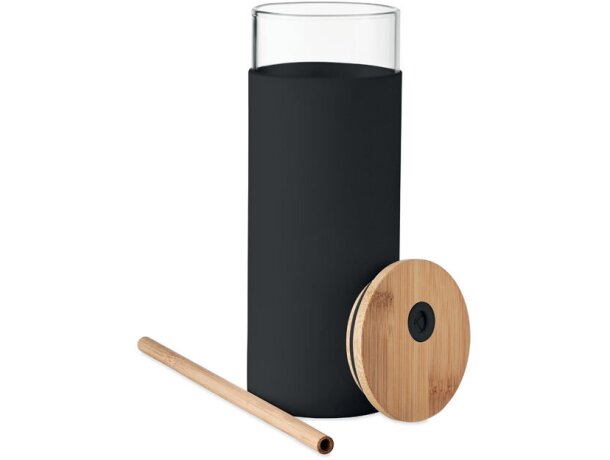 Vaso de cristal borosilicato con funda de silicona 450ml Strass Negro detalle 2