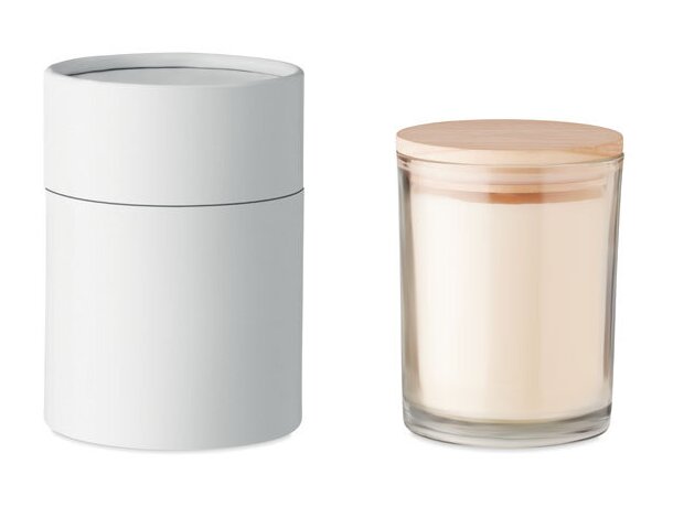 Vela aromática Ancient High vainilla vidrio y tapa bambú natural Violeta detalle 4