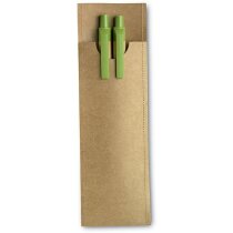 Set de lápiz y bolígrafo en cartón personalizado verde lima Set de lápiz y bolígrafo en cartón personalizado verde lima