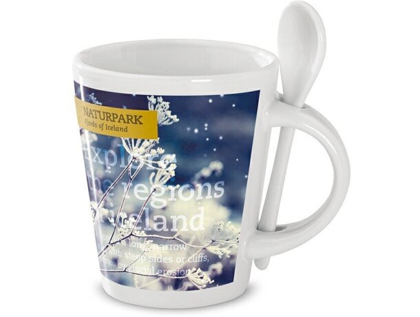 Taza de cerámica cónica blanca con cuchara personalizado