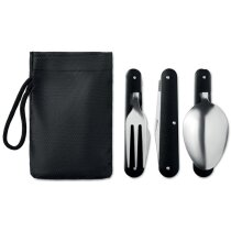Cubiertos camping Service acero con funda negra