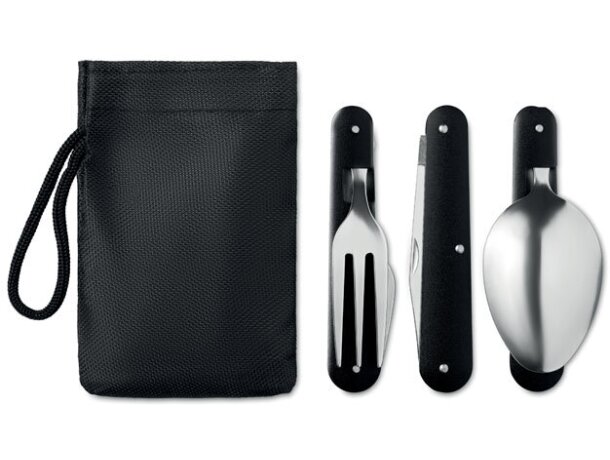 Cubiertos camping Service con funda: acero inoxidable y aluminio Plateado mate detalle 4