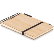 Libreta espiral publicitaria A6 bambú papel reciclado 70 hojas bolígrafo
