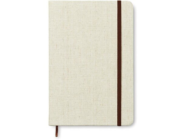 Cuaderno A5 con tapa de canvas y banda elástica beige