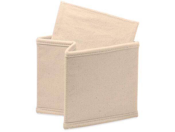 Caja plegable de algodón con bolsa de cierre con cuerdas Beige detalle 2