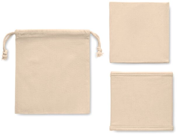 Caja plegable de algodón con bolsa de cierre con cuerdas Beige detalle 3