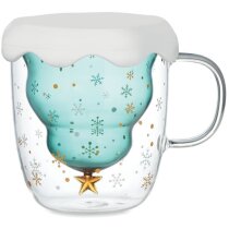 Taza verde borosilicato doble pared navideña