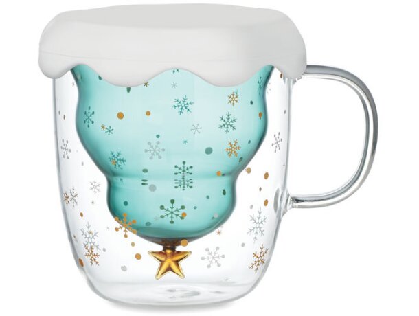 Taza sublimada verde navideña de cristal borosilicato 250 ml Verde detalle 5